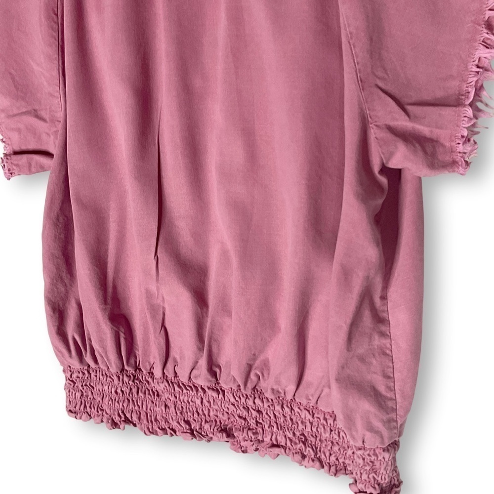 Cloth & Stone Smocked Top Sz S V Neck Frayed Sleeve Boho Feminine Pink - Picture 7 of 10